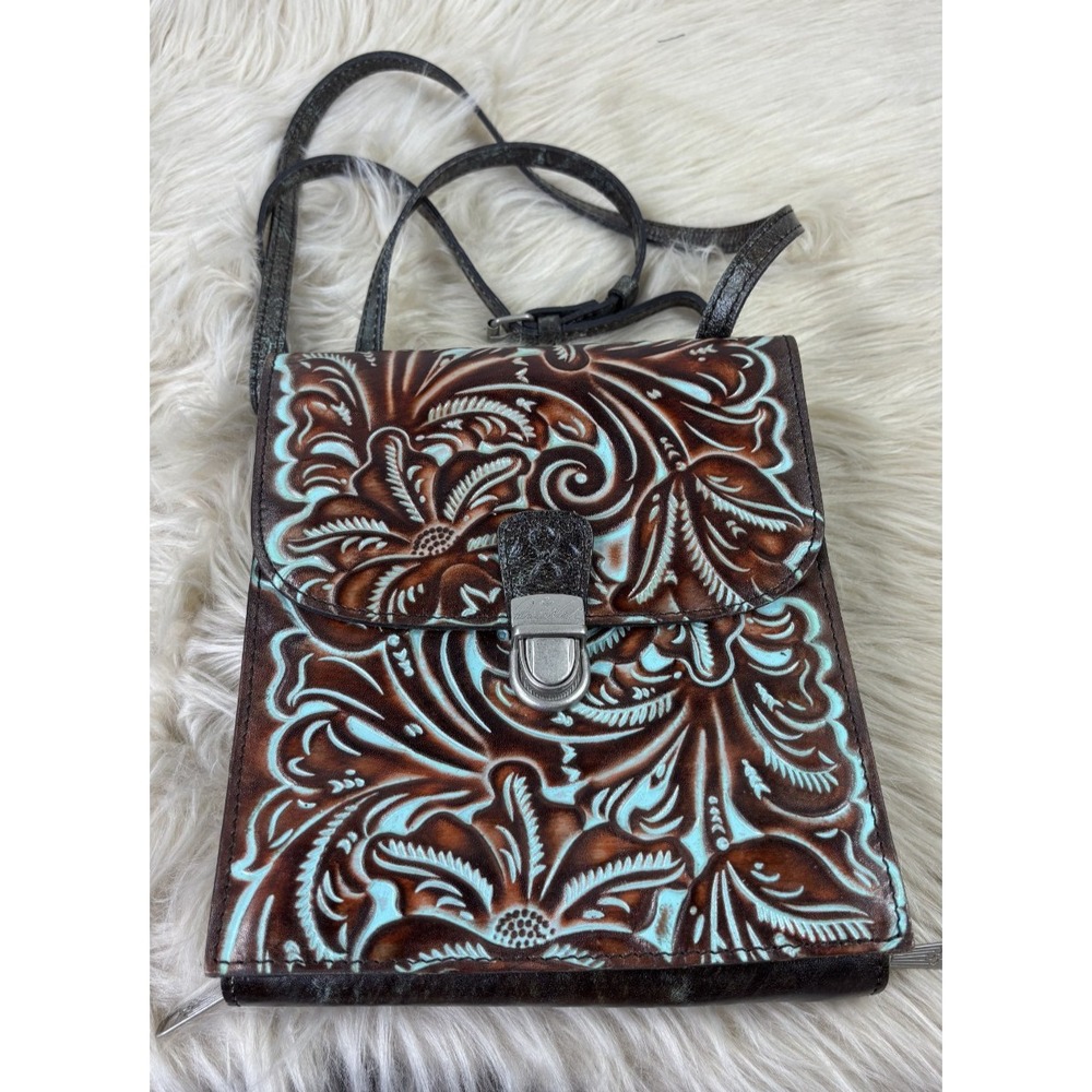 Patricia Nash Andrea Master Organizer Tooled Turquoise Leather Crossbody Bag